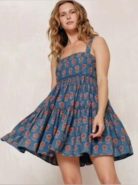 NWOT Christy Dawn Ollie mini dress in blue Indigo Sunflower, size M